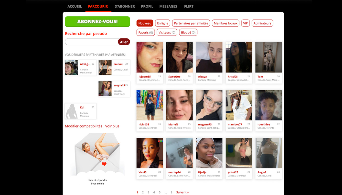Interface de la plateforme Elle Rencontre pour Sainte-Julie